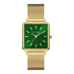 Dawn square ladies watch gold coloured and green
