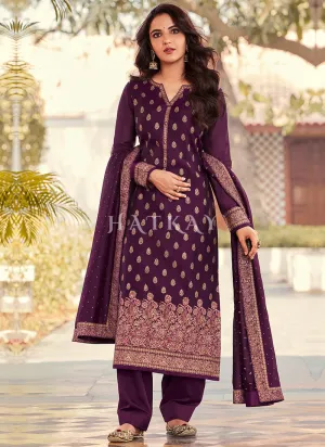 Deep Purple Embroidery Designer Salwar Kameez
