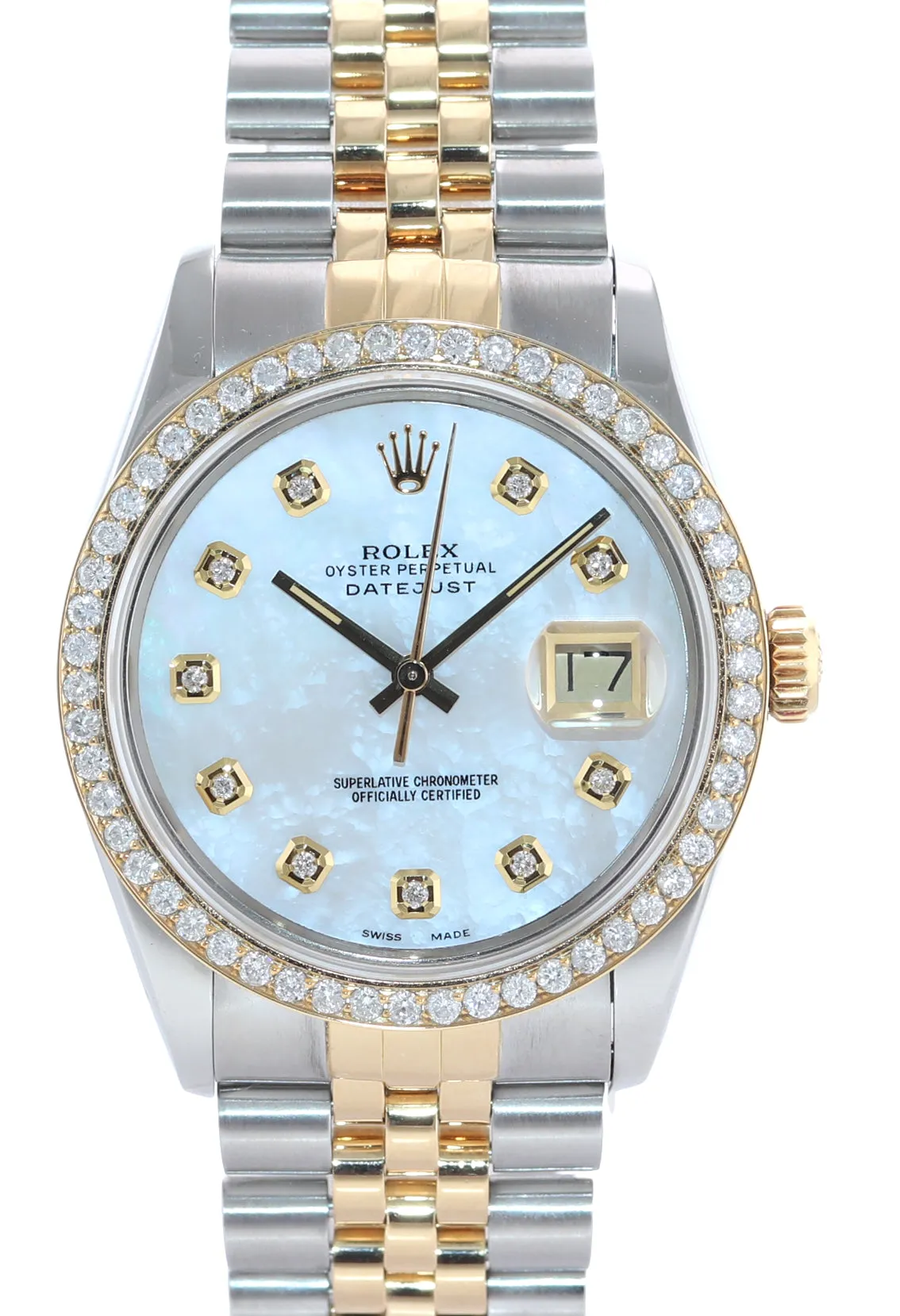 DIAMOND Bezel Rolex DateJust 36mm 16013 Diamond Bezel MOP Dial Watch Box