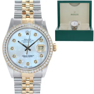 DIAMOND Bezel Rolex DateJust 36mm 16013 Diamond Bezel MOP Dial Watch Box