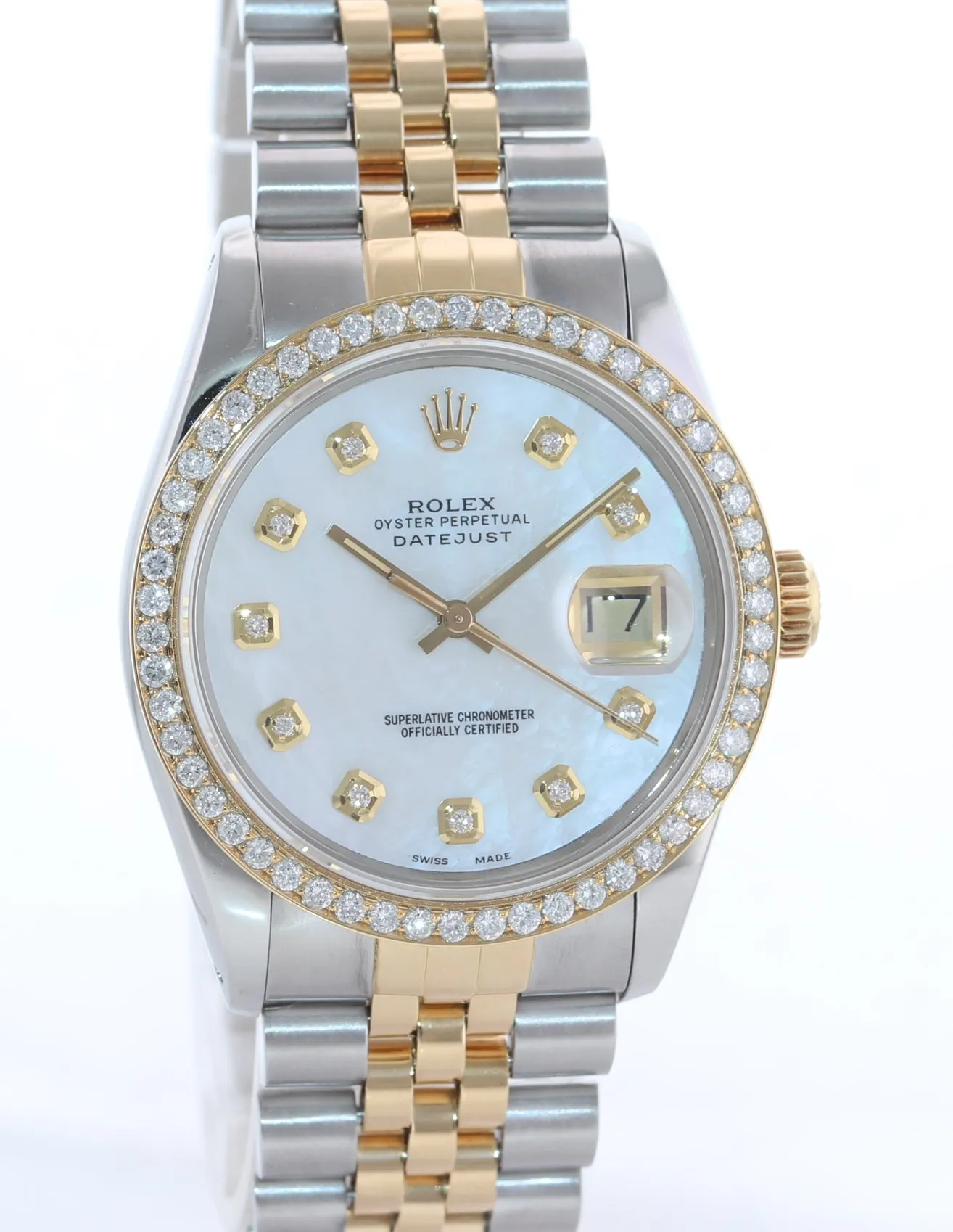 DIAMOND Bezel Rolex DateJust 36mm 16013 Diamond Bezel MOP Dial Watch Box