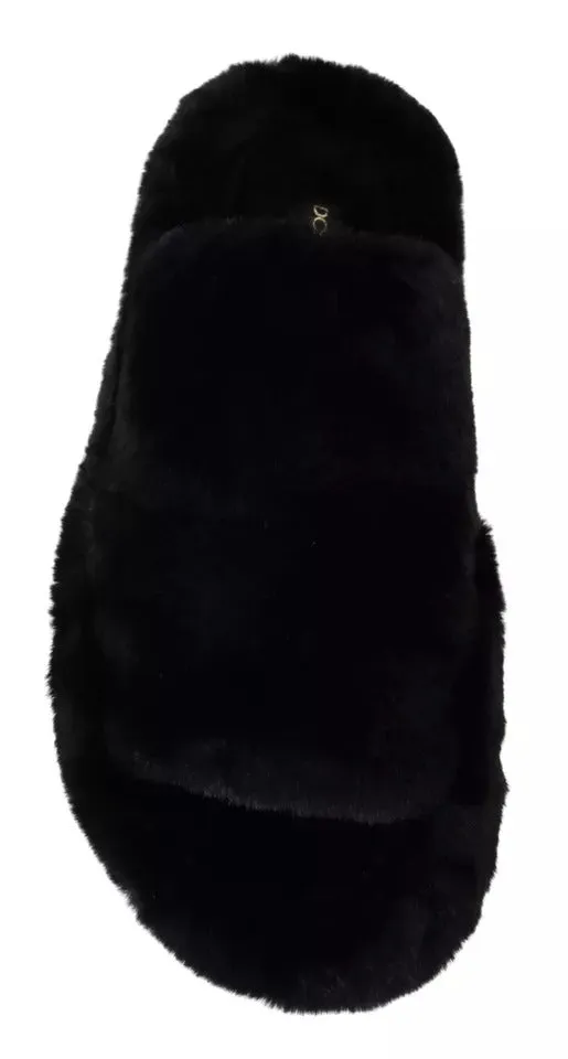 Dolce & Gabbana Black Polyester Faux Fur Mens Flats Sandals Shoes