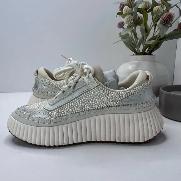 Dolce Vita Dolan Pearl Lace Up Platform Sneaker Vanilla Pearl Women's 6