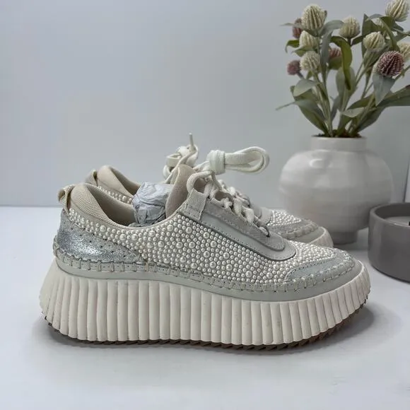 Dolce Vita Dolan Pearl Lace Up Platform Sneaker Vanilla Pearl Women's 6