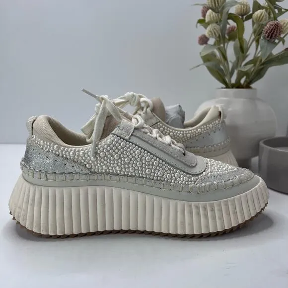 Dolce Vita Dolan Pearl Lace Up Platform Sneaker Vanilla Pearl Women's 6