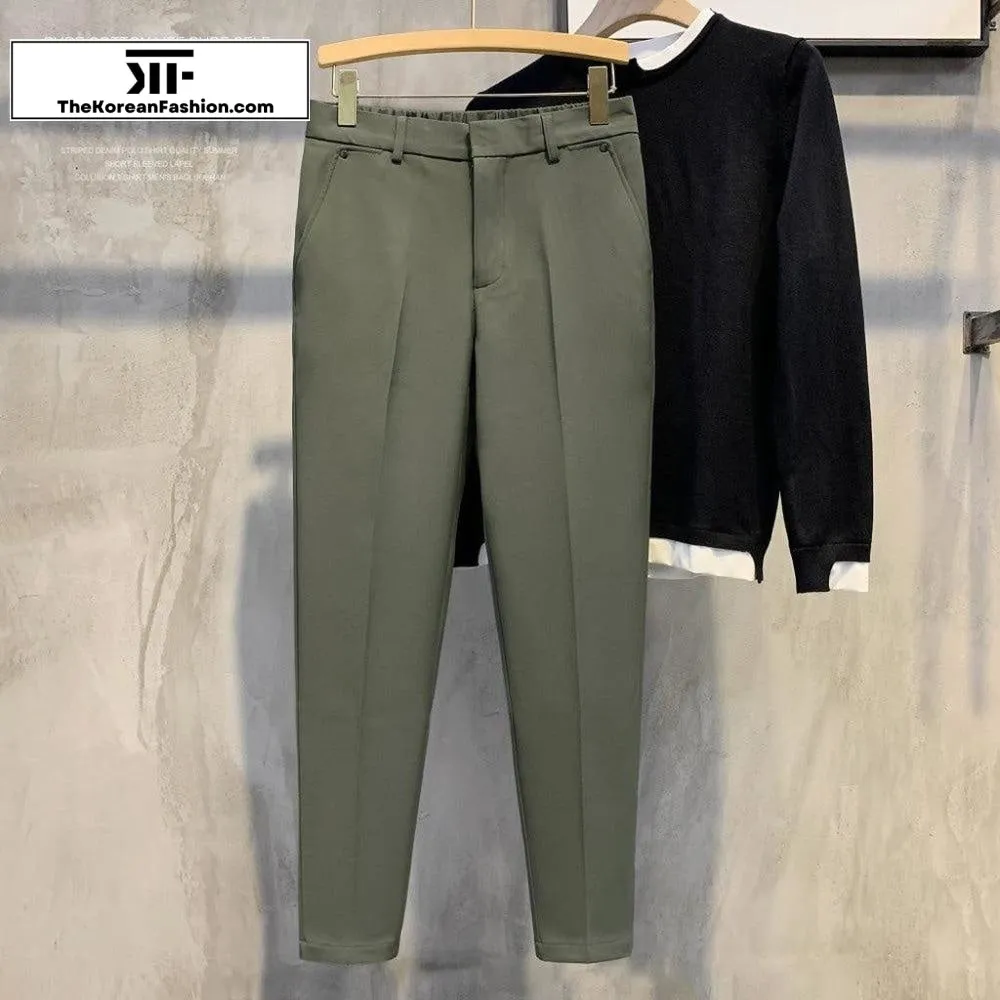 Drape Elastic Waist British Style Pants