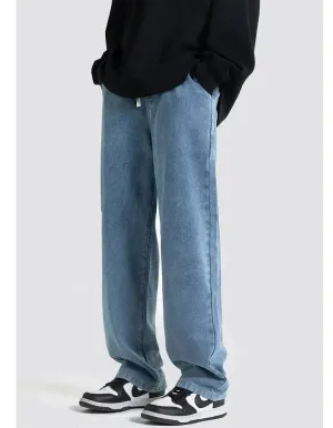 Drawstring Elastic Waist Straight Jeans