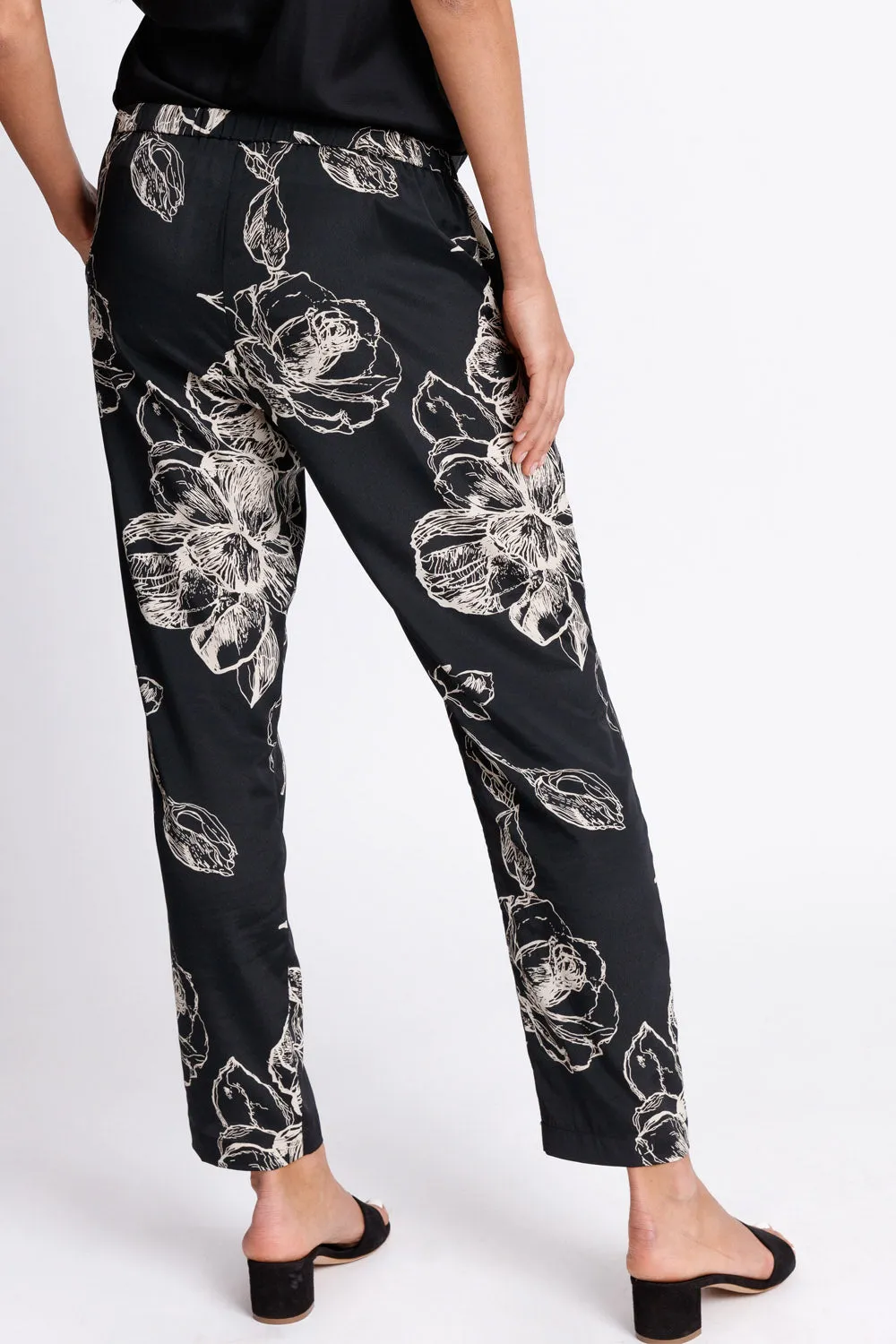Drawstring Jogger Pants - Black Floral