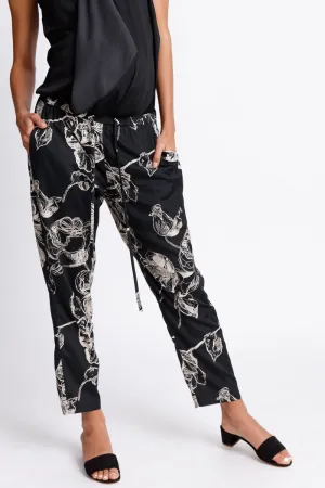 Drawstring Jogger Pants - Black Floral