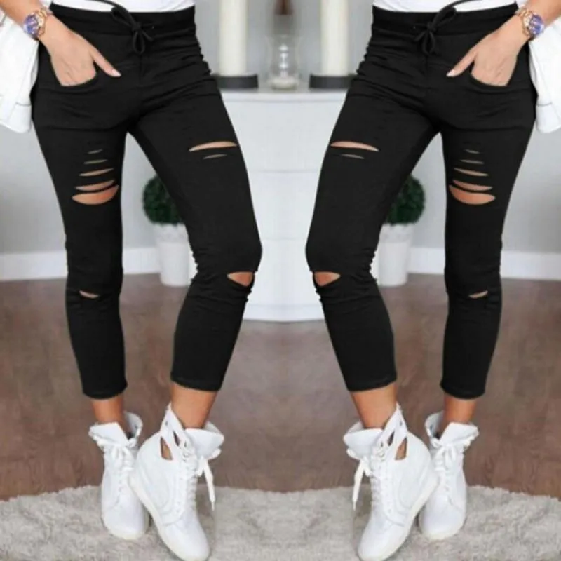 Drawstring Waist Denim Pants