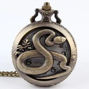 Dropshipping Bronze snake Hollow Quartz Pocket Watch Necklace Pendant Womens Men Gifts P278