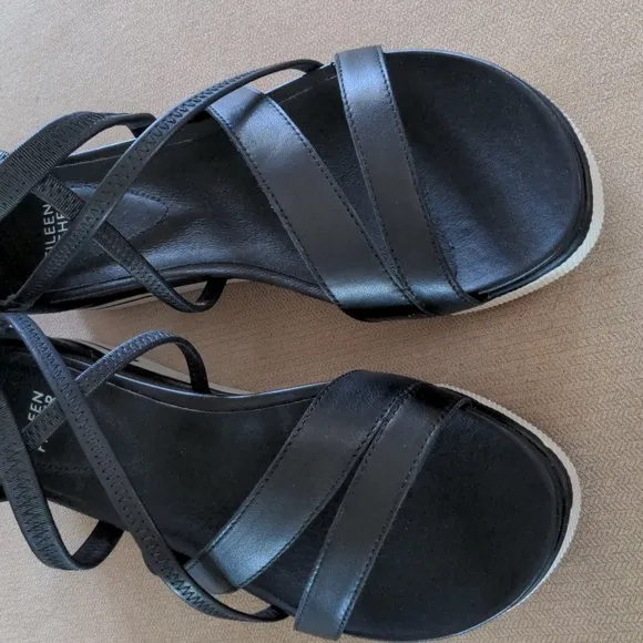 Eileen Fisher Skip Washed Leather Sneaker Sandal in Black Size 9.5