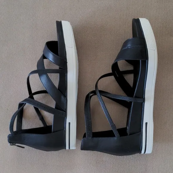 Eileen Fisher Skip Washed Leather Sneaker Sandal in Black Size 9.5