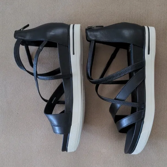 Eileen Fisher Skip Washed Leather Sneaker Sandal in Black Size 9.5