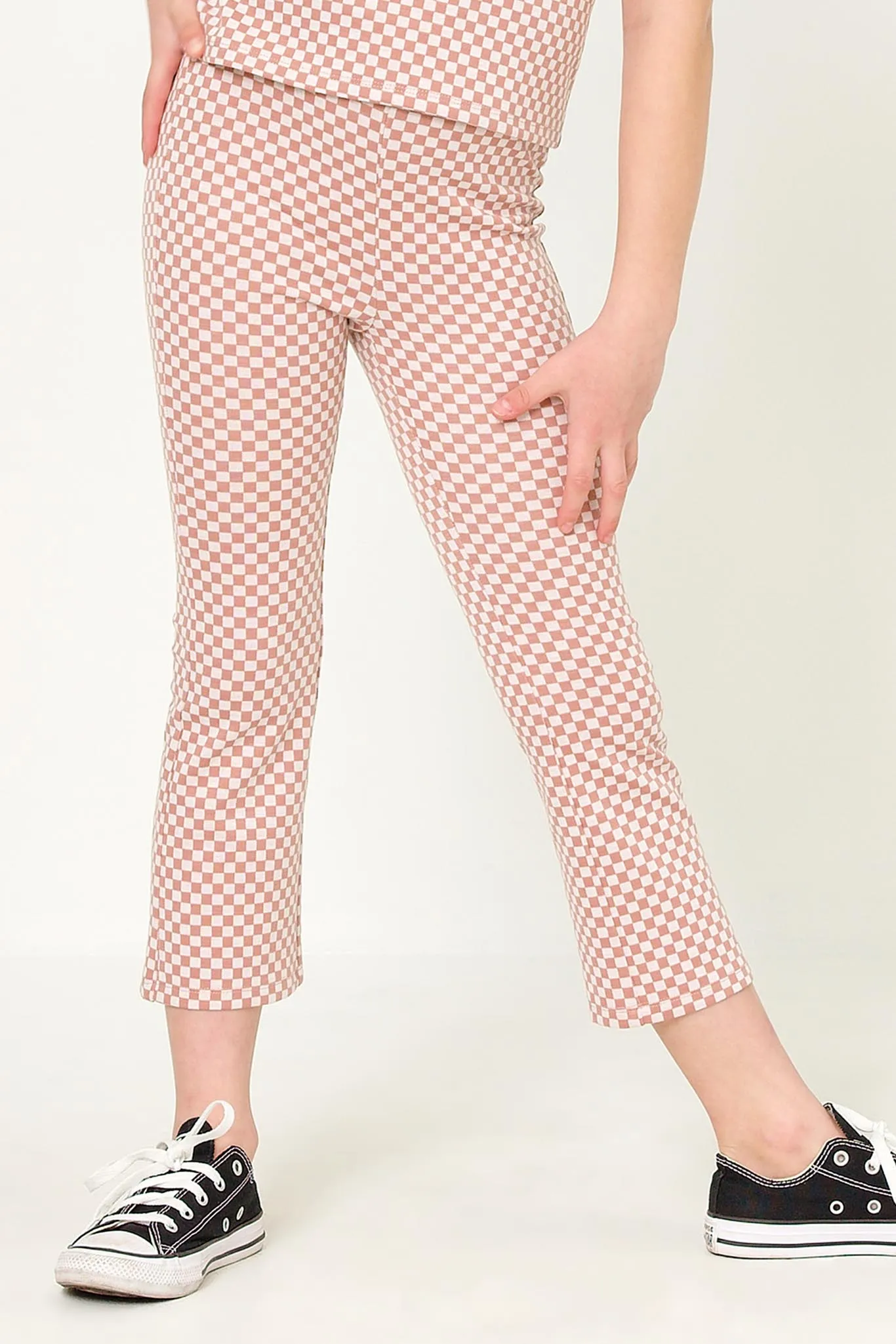 Elastic Waist Checkered Straight Leg Pants