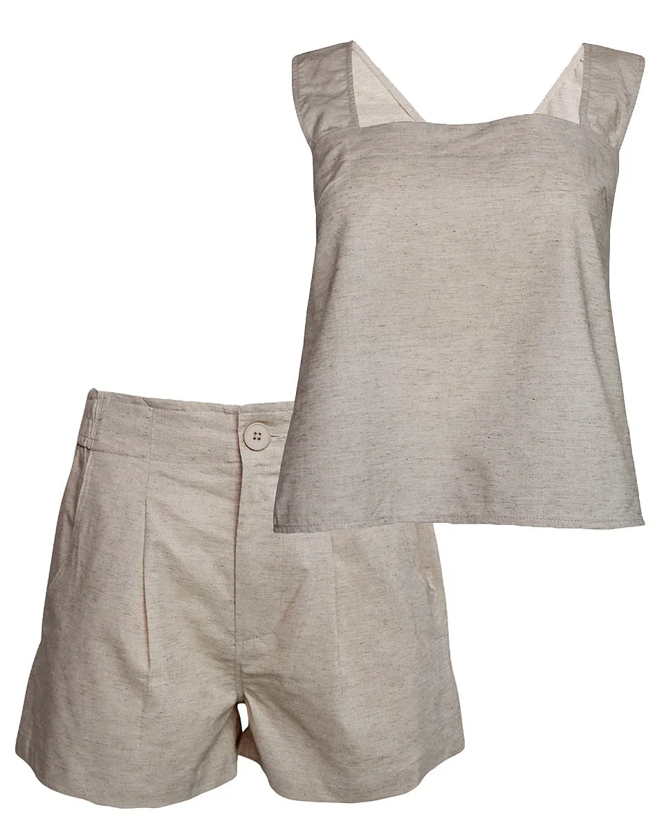 Elastic Waist Cotton Shorts - Oatmeal