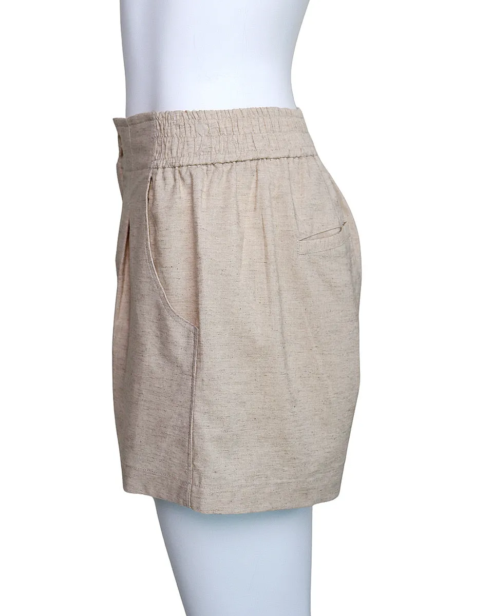 Elastic Waist Cotton Shorts - Oatmeal