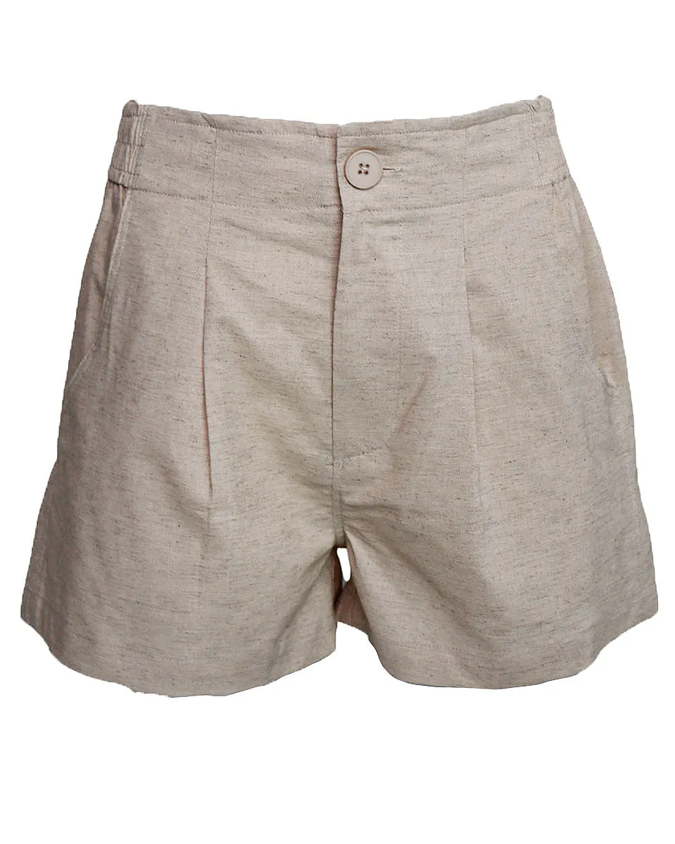 Elastic Waist Cotton Shorts - Oatmeal
