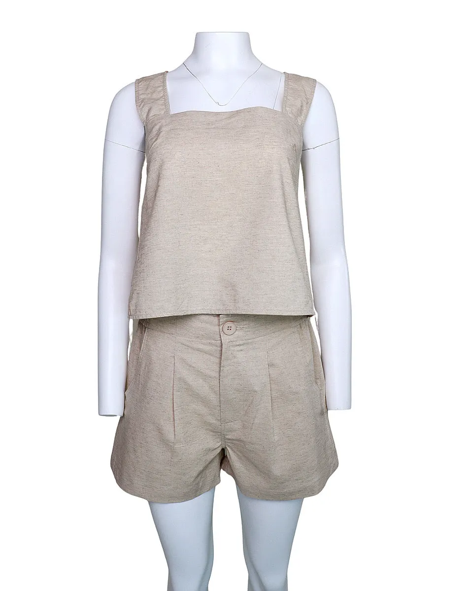 Elastic Waist Cotton Shorts - Oatmeal