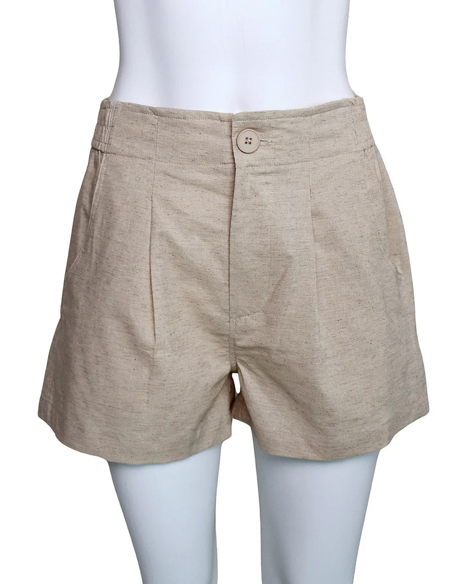Elastic Waist Cotton Shorts - Oatmeal