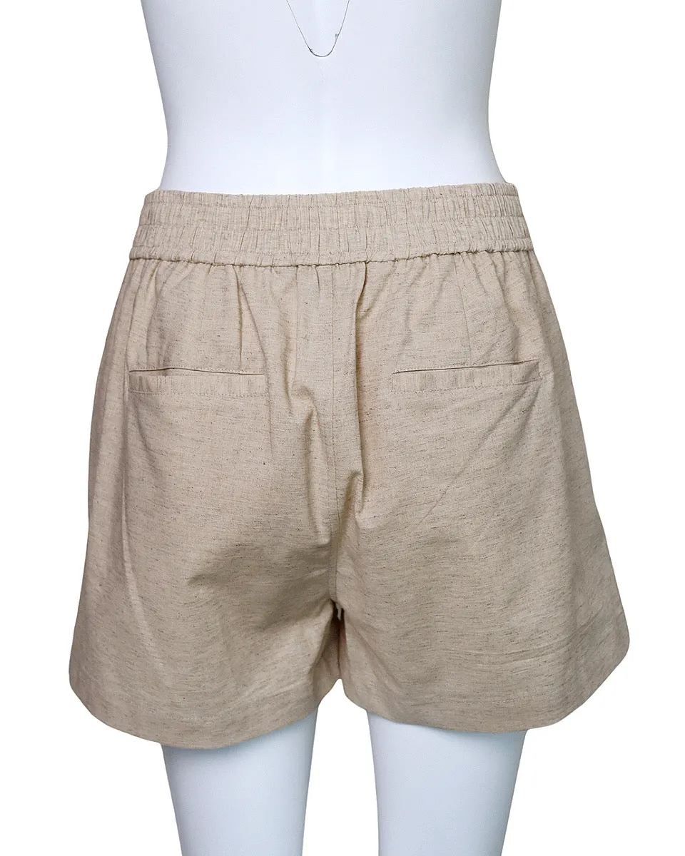 Elastic Waist Cotton Shorts - Oatmeal