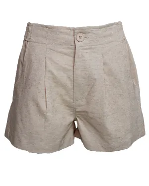 Elastic Waist Cotton Shorts - Oatmeal
