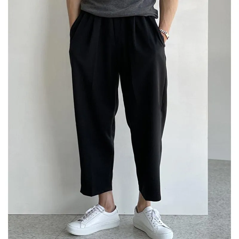 Elastic Waist Cropped Drape Pants