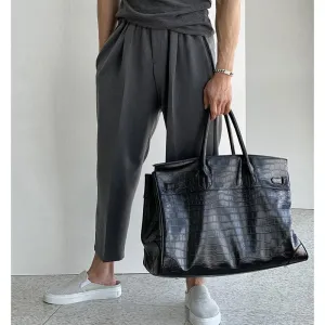 Elastic Waist Cropped Drape Pants