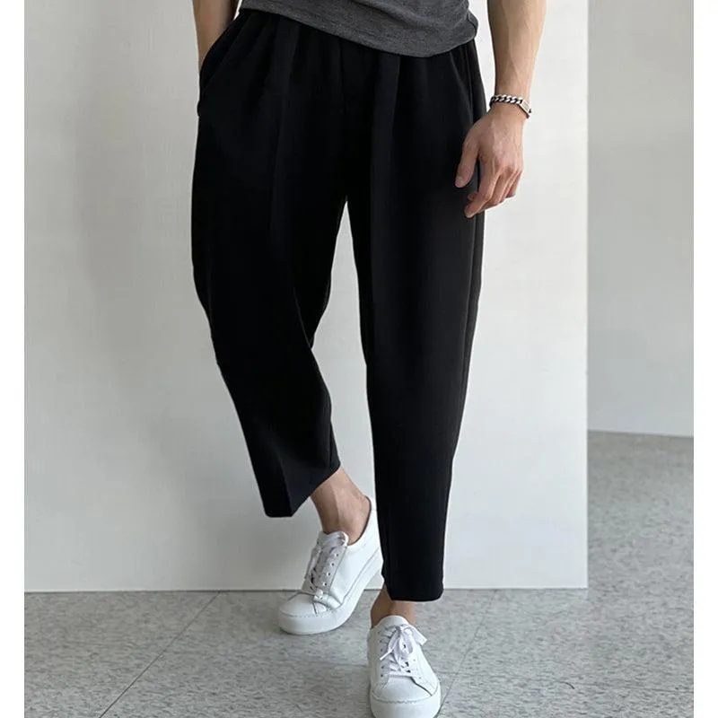 Elastic Waist Cropped Drape Pants