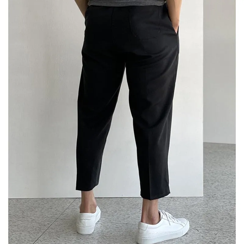 Elastic Waist Cropped Drape Pants