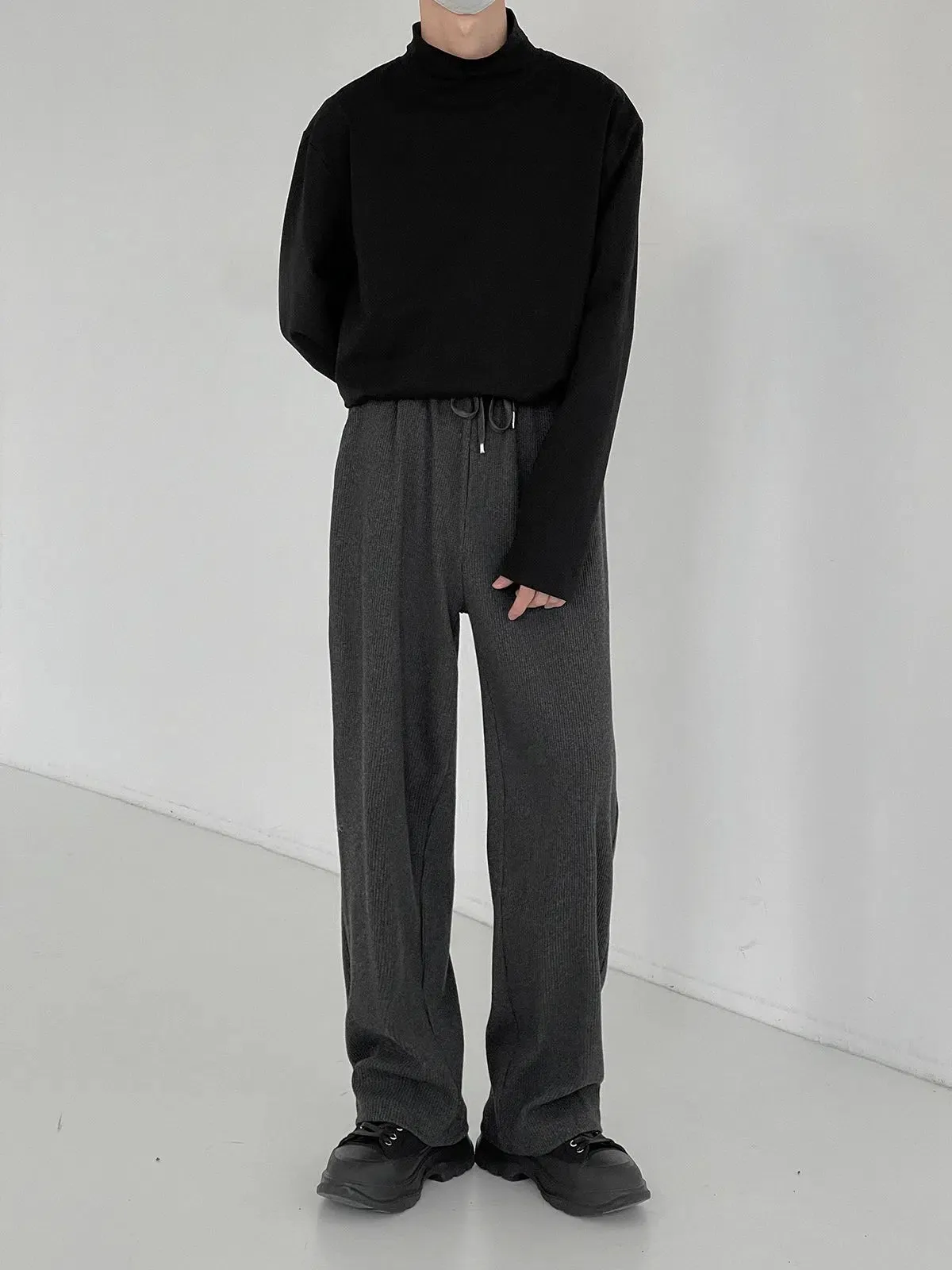 Elastic Waist Drawstring Striped Knitted Drape Pants
