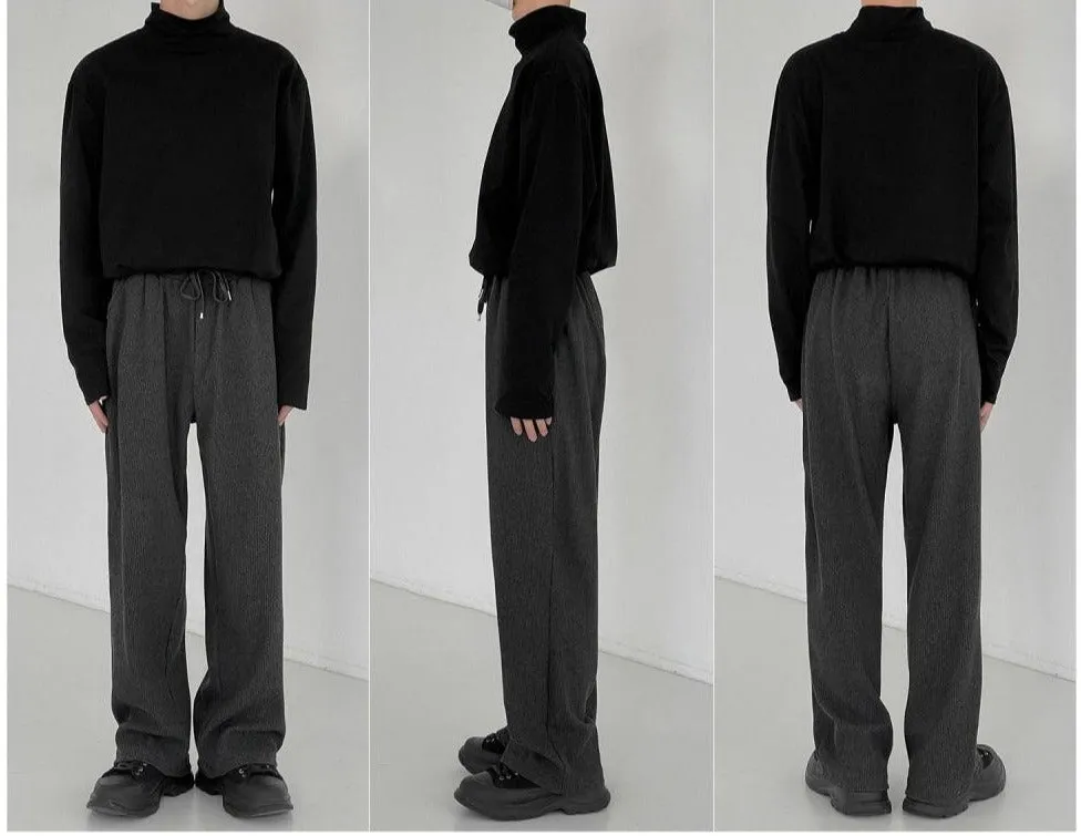 Elastic Waist Drawstring Striped Knitted Drape Pants