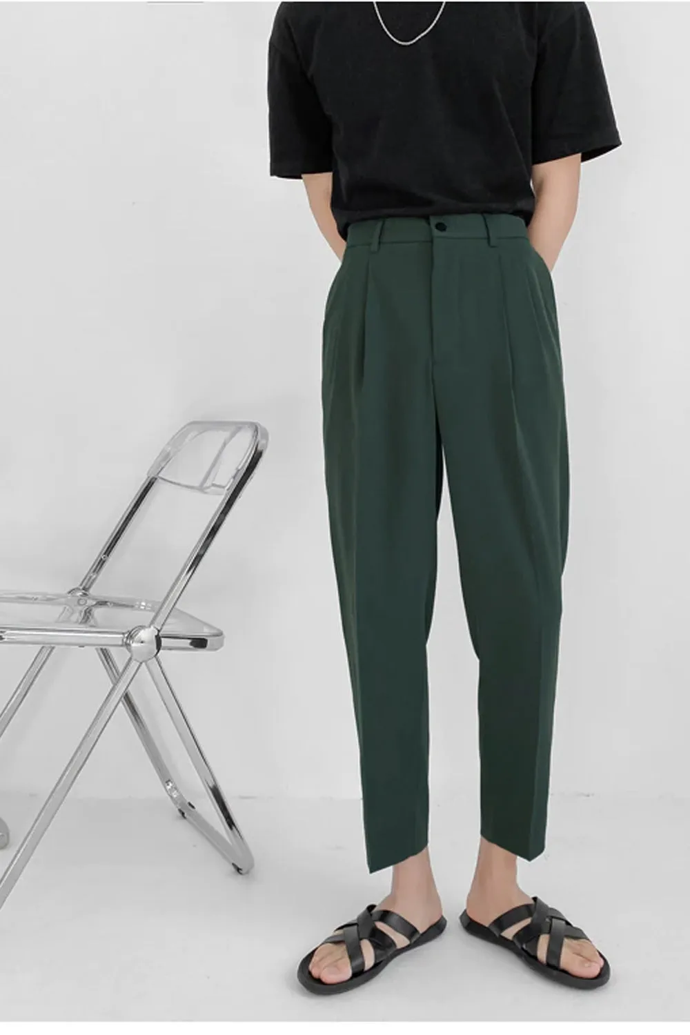 Elastic Waist Solid Colors Ankle Length Men Long Pants