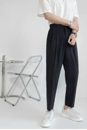 Elastic Waist Solid Colors Ankle Length Men Long Pants