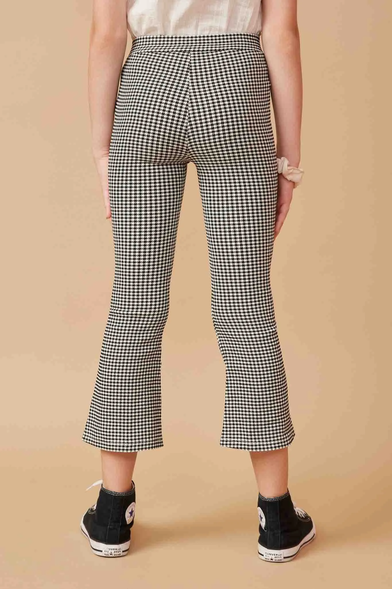 Elastic Waist Wide Leg Houndstooth Pants