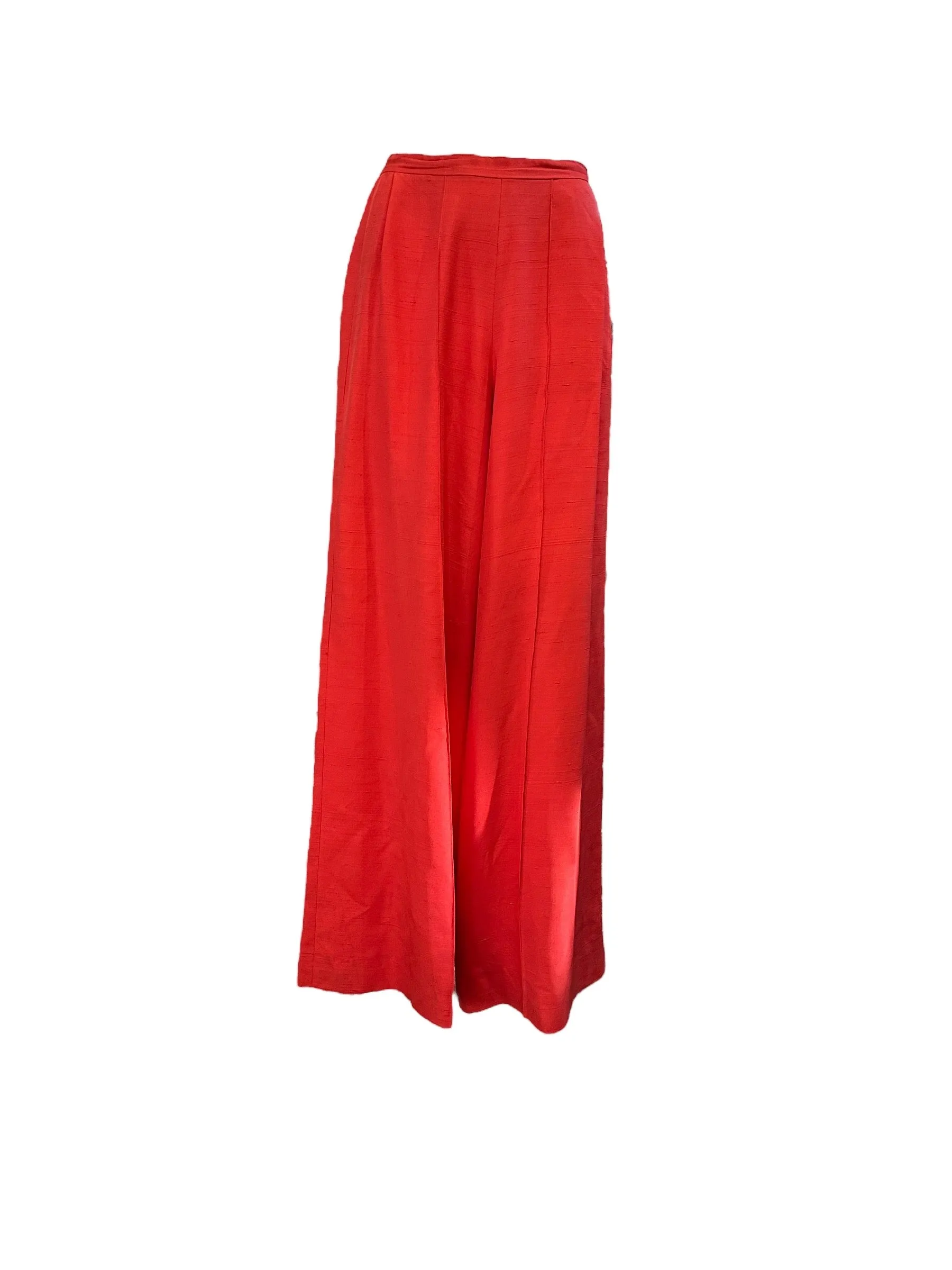 Eleanora Garnett Couture 60s Red Hostess Pantsuit with Gold Lame Jacquard Trim