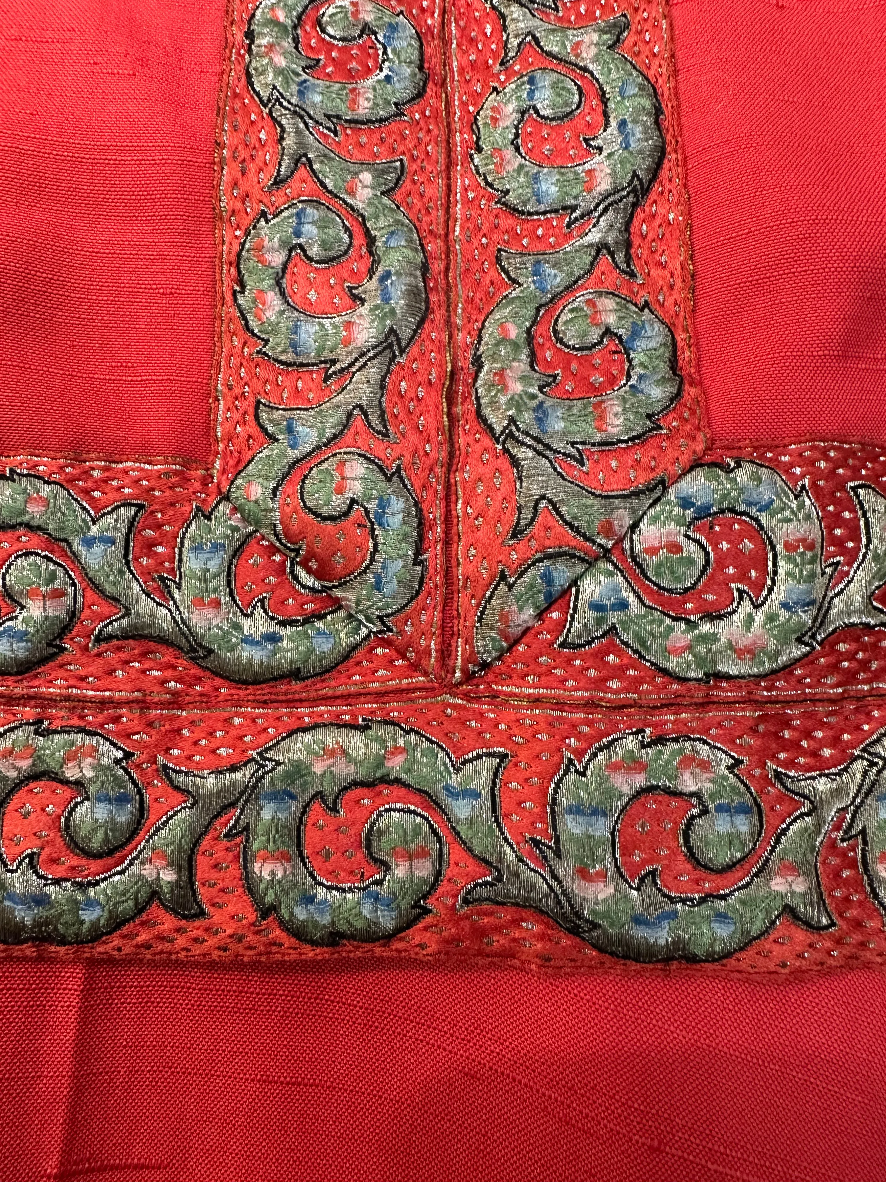 Eleanora Garnett Couture 60s Red Hostess Pantsuit with Gold Lame Jacquard Trim