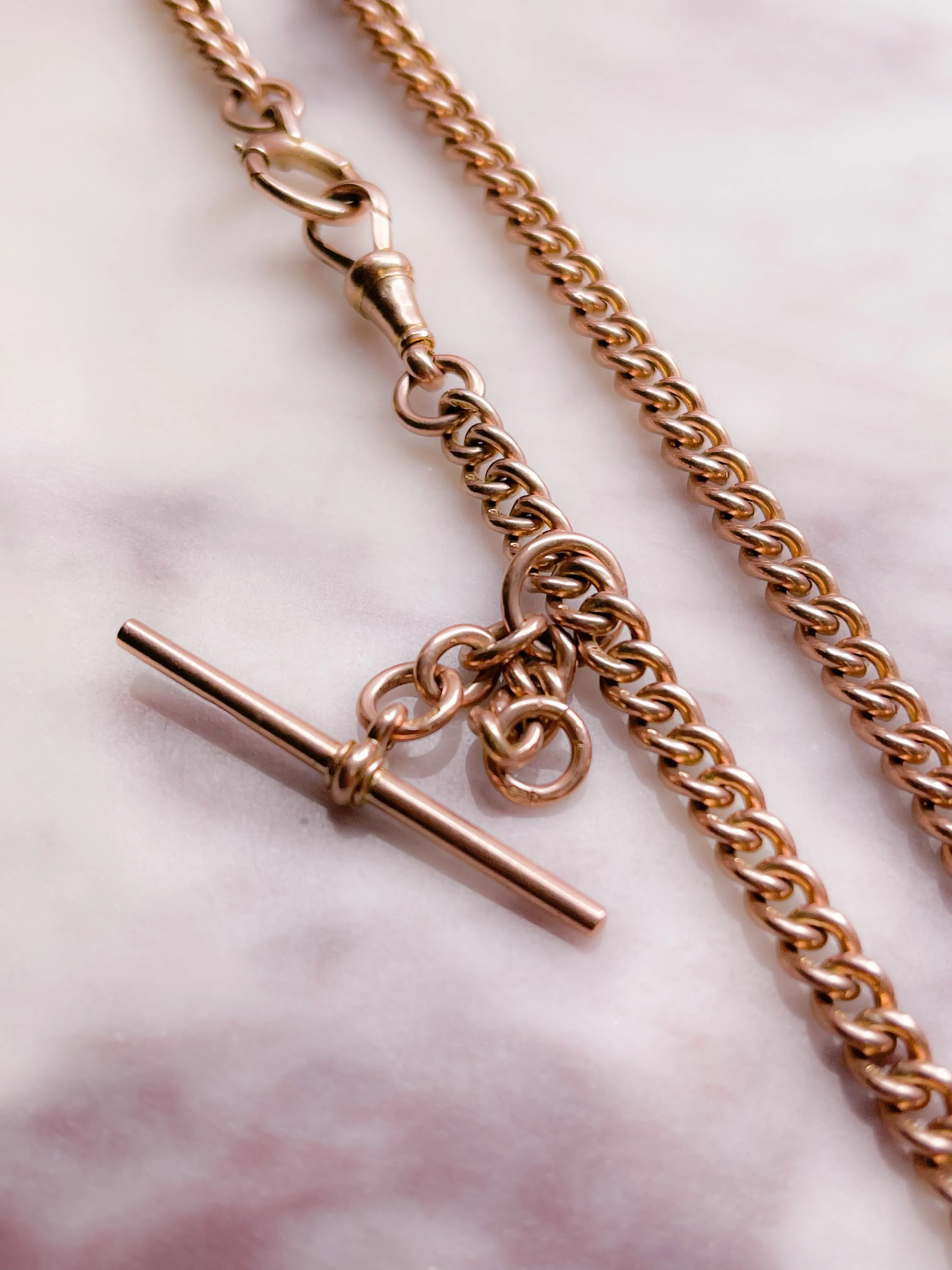 Extremely Pink 9k Prince Albert Chain with Sliding T-Bar and Oversized C-Clasp and Dog Clip