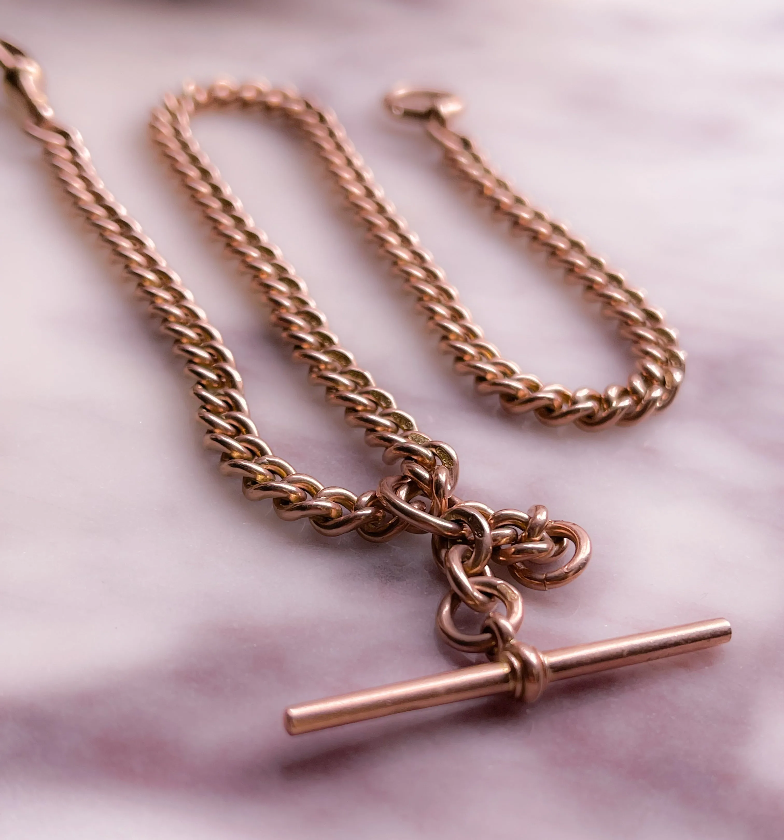 Extremely Pink 9k Prince Albert Chain with Sliding T-Bar and Oversized C-Clasp and Dog Clip