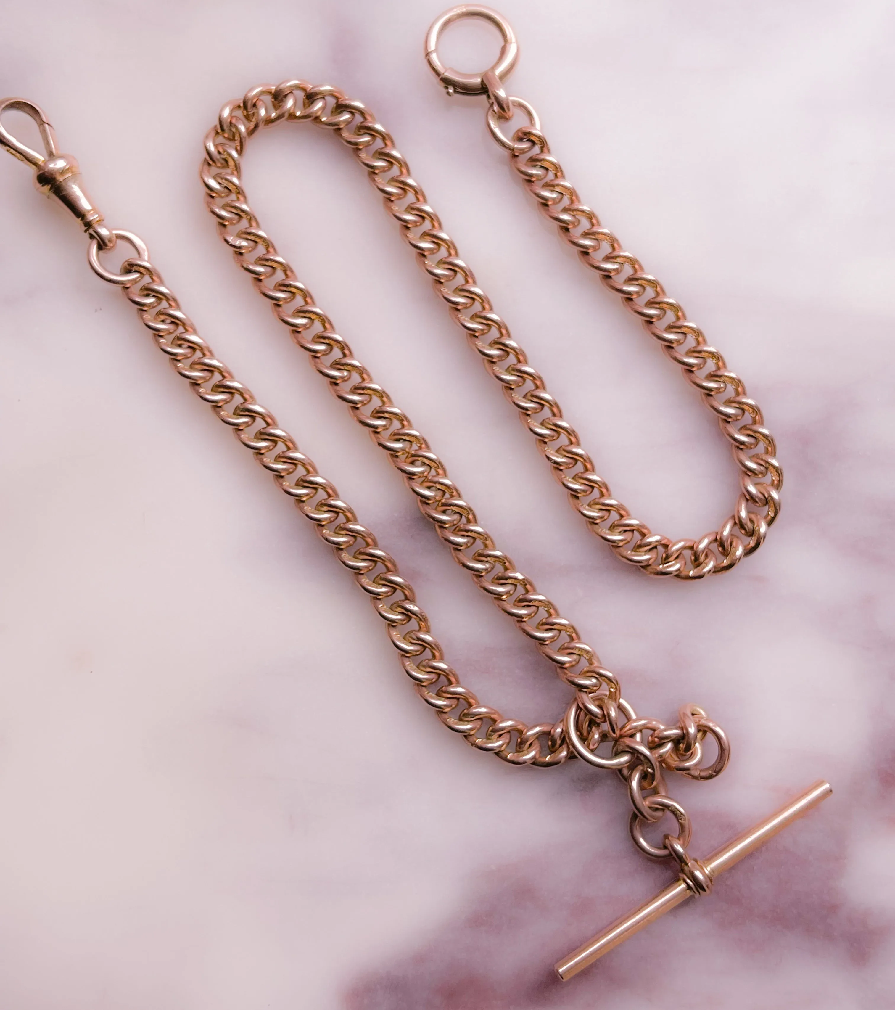 Extremely Pink 9k Prince Albert Chain with Sliding T-Bar and Oversized C-Clasp and Dog Clip