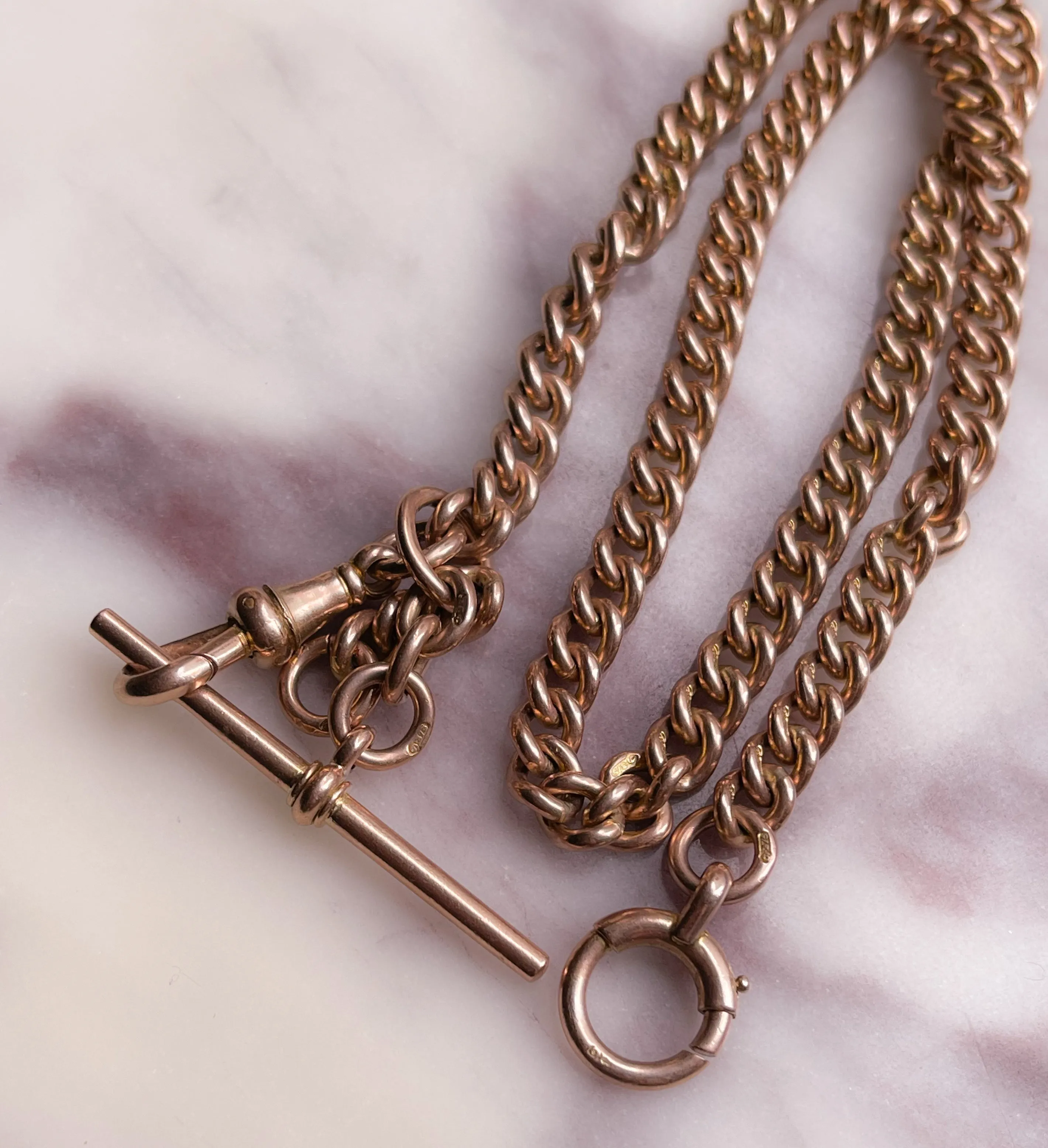 Extremely Pink 9k Prince Albert Chain with Sliding T-Bar and Oversized C-Clasp and Dog Clip