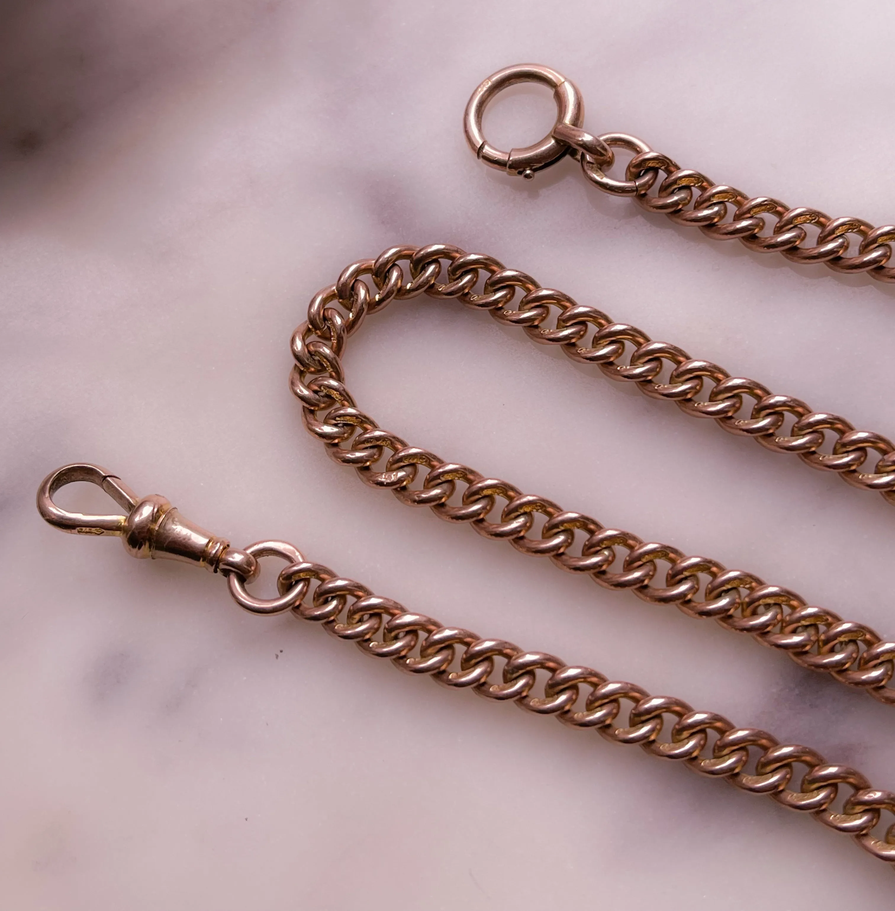 Extremely Pink 9k Prince Albert Chain with Sliding T-Bar and Oversized C-Clasp and Dog Clip