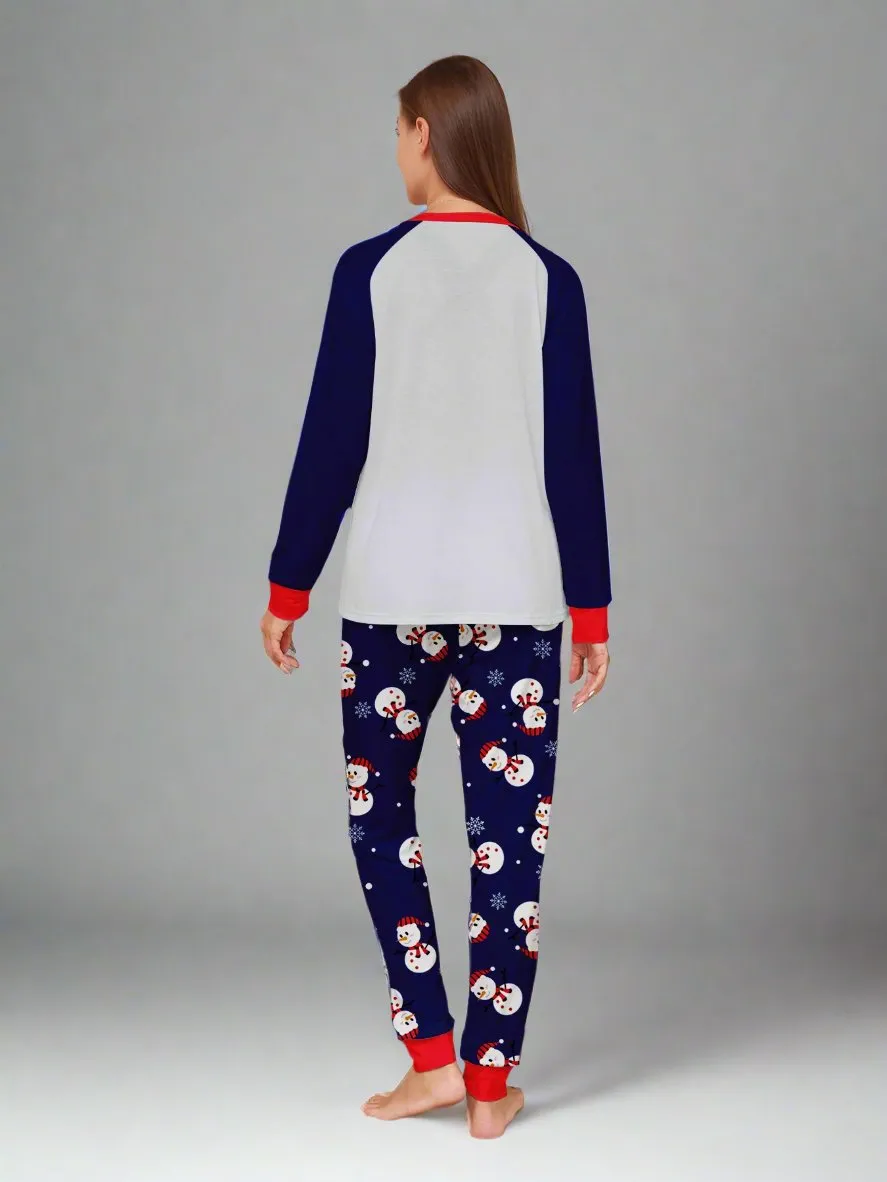Family Matching Christmas Pajamas - Snowman Print "Merry Christmas" PJs in Blue and Red