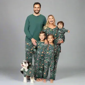 Family Matching Holiday Safari Animal Pajamas - Cozy Green Christmas Pajama Set for Kids, Adults & Pets