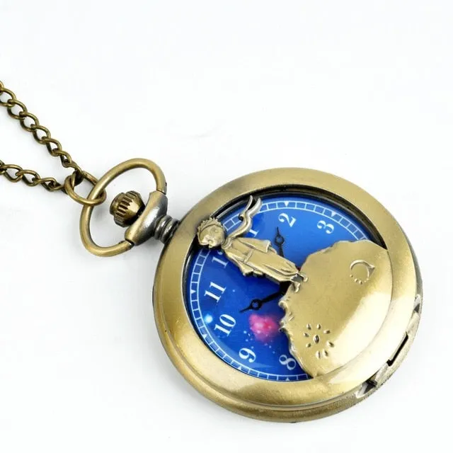 Fashion Gift To Kids Little boy The Little Prince Planet Blue Bronze Vintage Quartz Pocket FOB Watch Popular Gifts