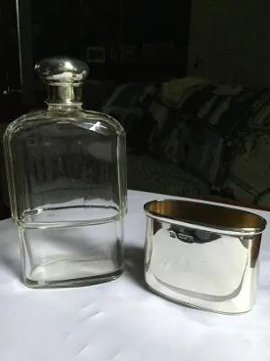 Flask Hallmarked Antique Sterling Beveled Glass London England