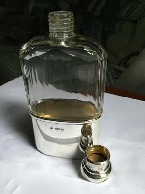 Flask Hallmarked Antique Sterling Beveled Glass London England