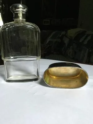 Flask Hallmarked Antique Sterling Beveled Glass London England