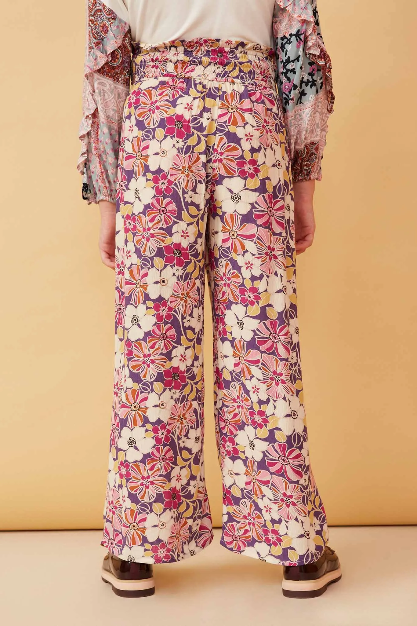 Floral Print Smocked Elastic Waist Wide Leg Pants