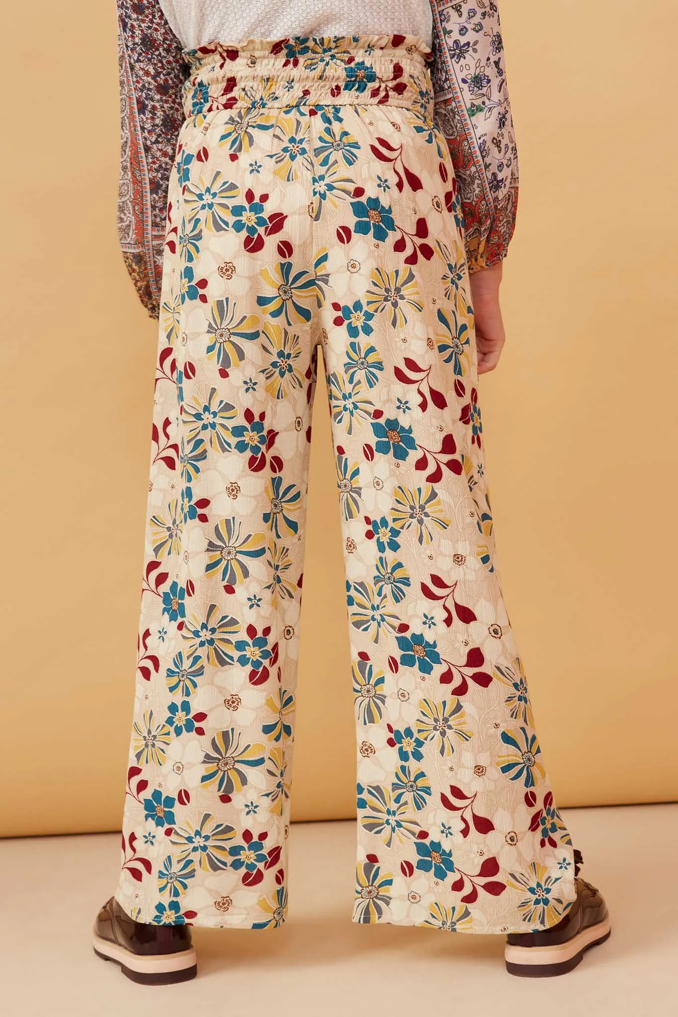 Floral Print Smocked Elastic Waist Wide Leg Pants